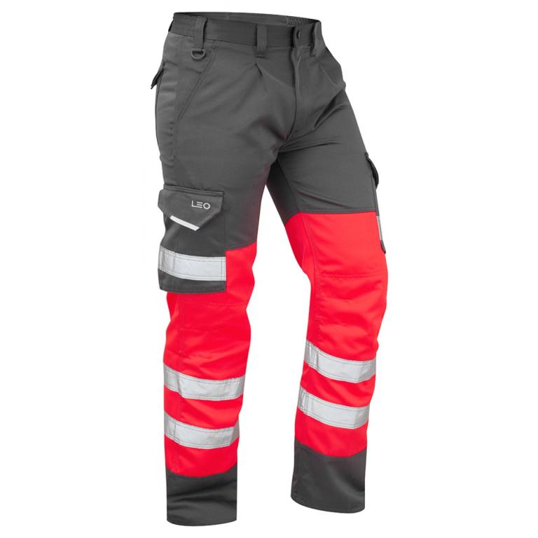 Bideford ISO 20471 Cl 1 Poly/Cotton Cargo Trouser Red/Grey