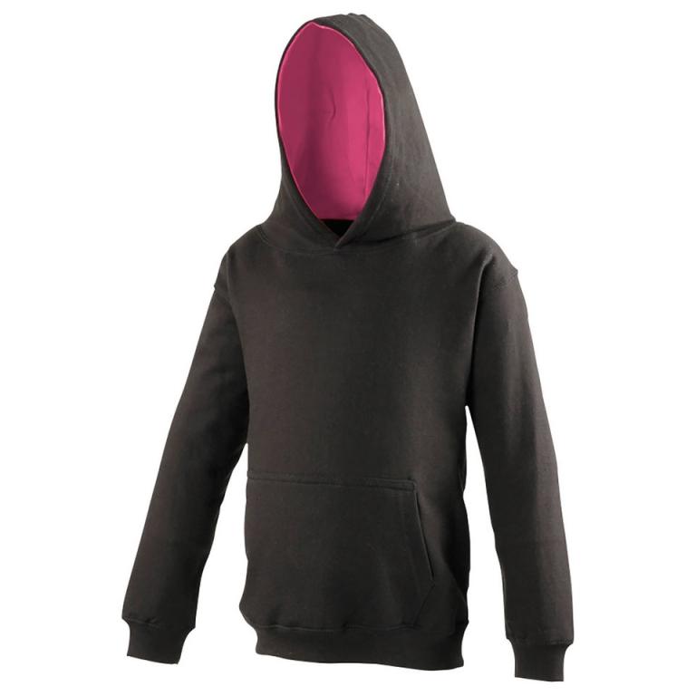 Kids varsity hoodie Jet Black/Hot Pink