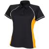 Women's piped performance polo Black/Amber/White