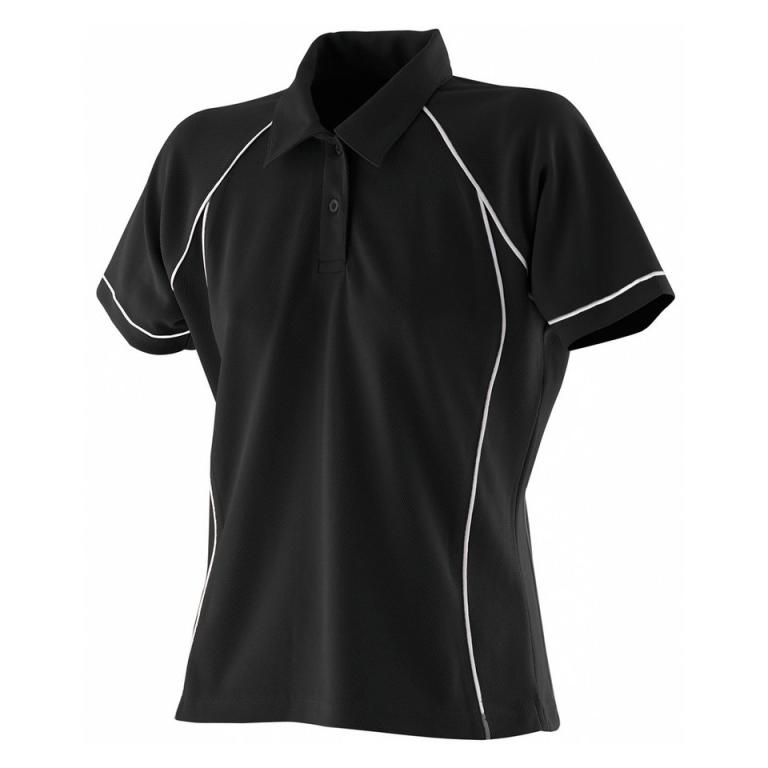 Women's piped performance polo Black/White