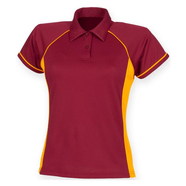 Women's piped performance polo Maroon/Amber/Amber