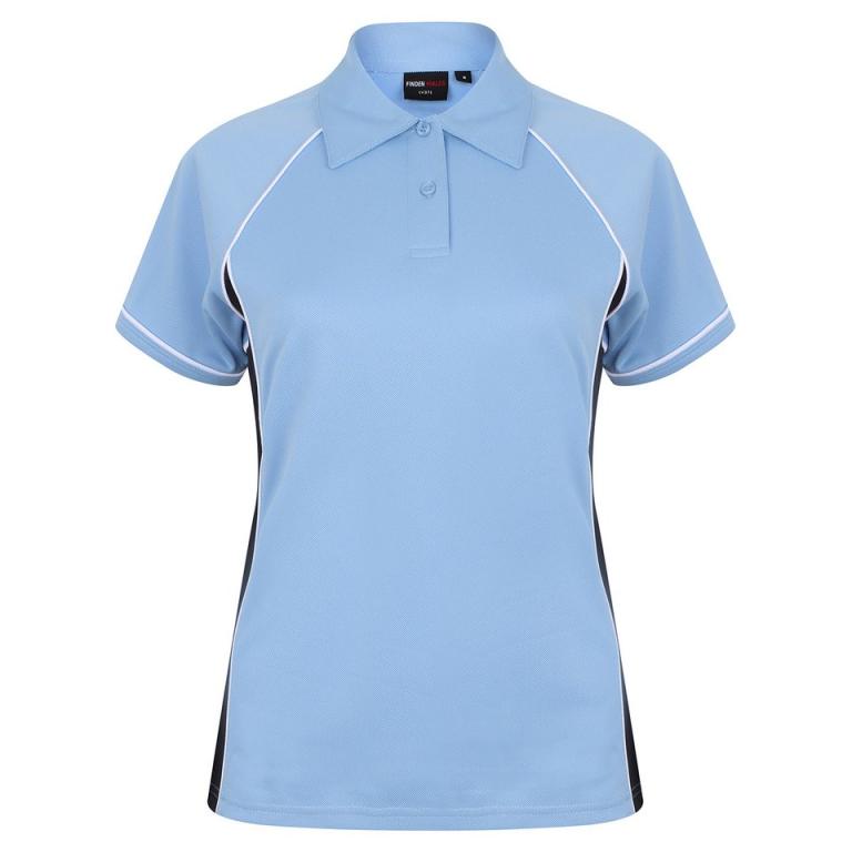 Women's piped performance polo Sky/Navy/White