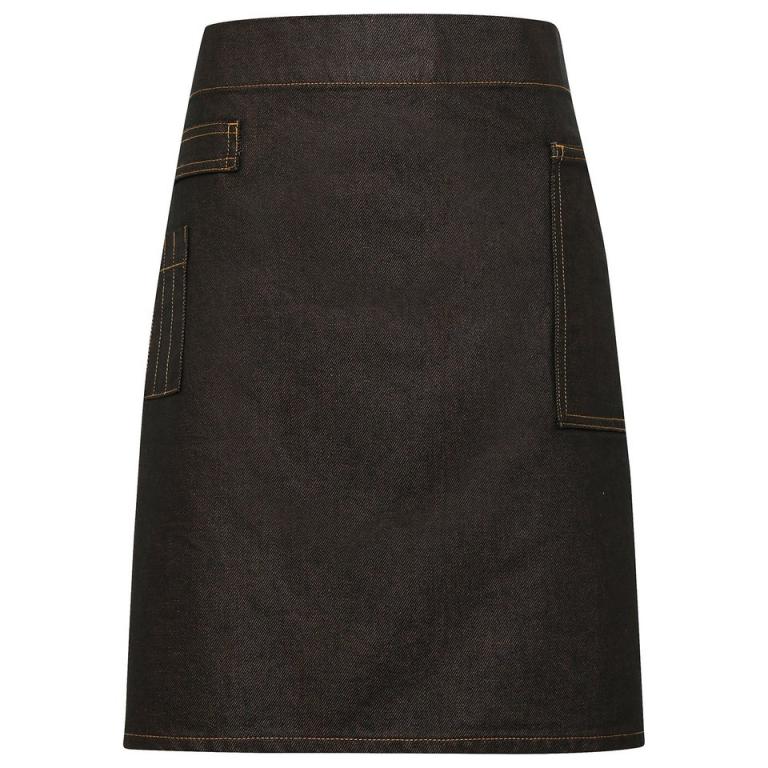 Division waxed-look denim waist apron Black/Tan Denim