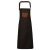 Division waxed-look denim bib apron with faux leather Black/Tan Denim