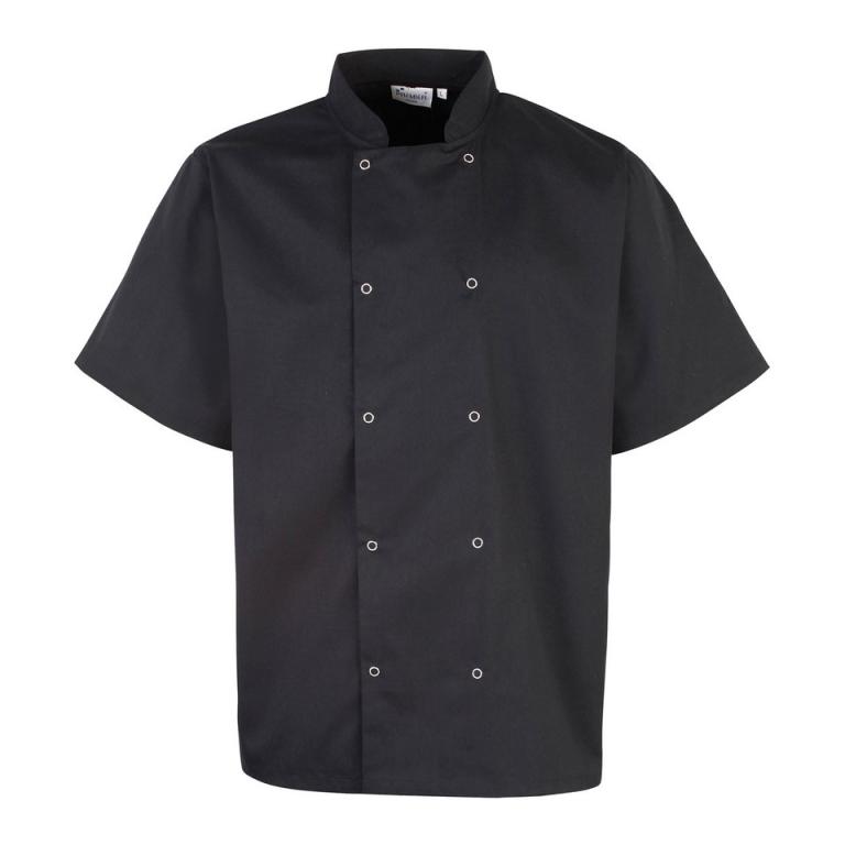 Studded front short sleeve chef's jacket Black