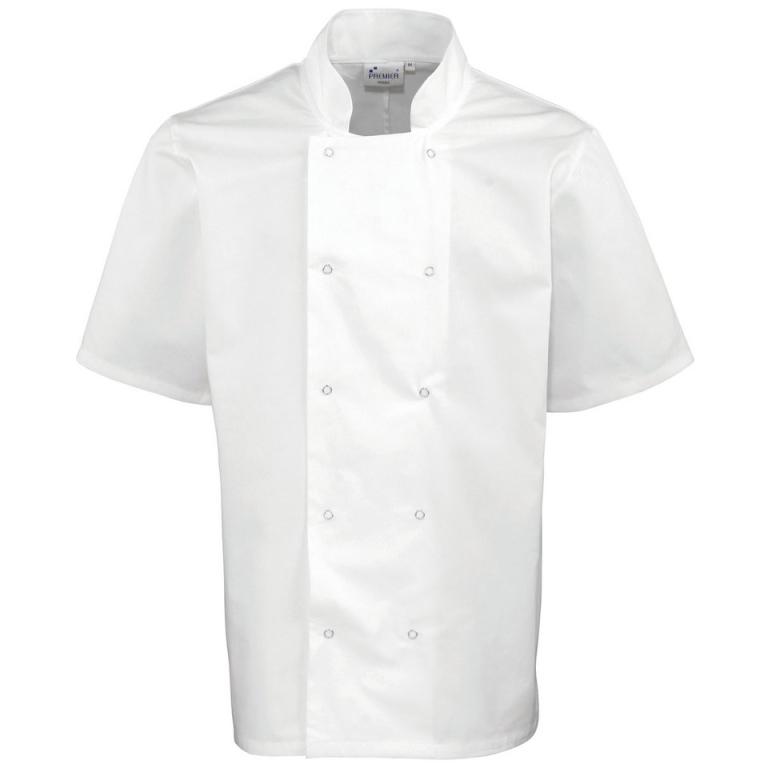 Studded front short sleeve chef's jacket White