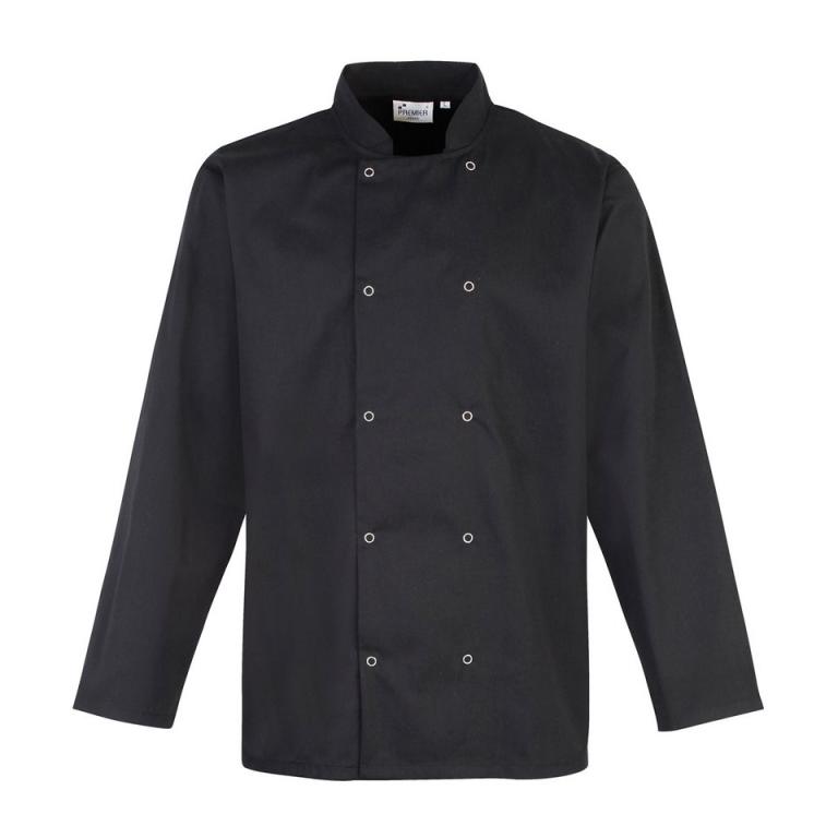 Studded front long sleeve chef's jacket Black