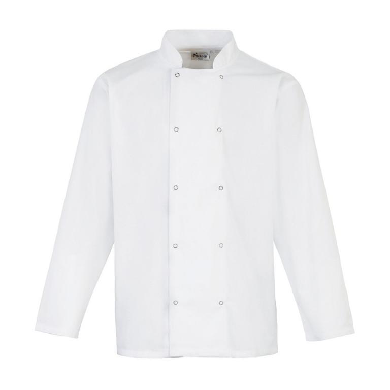 Studded front long sleeve chef's jacket White