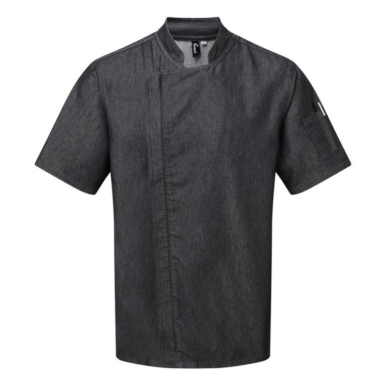 Chef's zip-close short sleeve jacket Black Denim