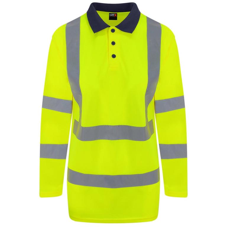 High visibility long sleeve polo HV Yellow/Navy