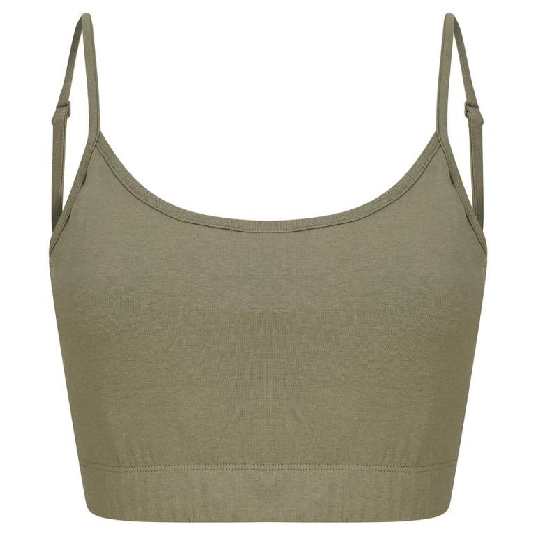 Women's sustainable fashion cropped cami top with adjustable straps Khaki