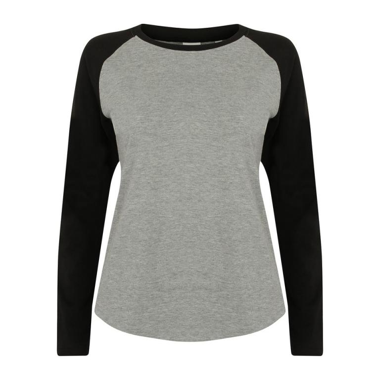 Women's long sleeve baseball t-shirt Heather Grey/Black