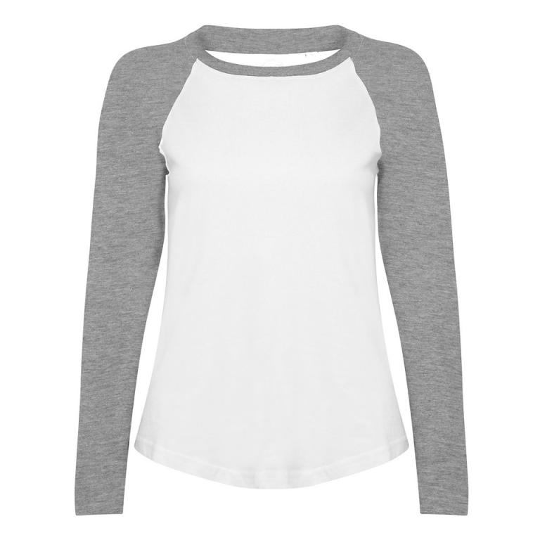 Women's long sleeve baseball t-shirt White/Heather Grey