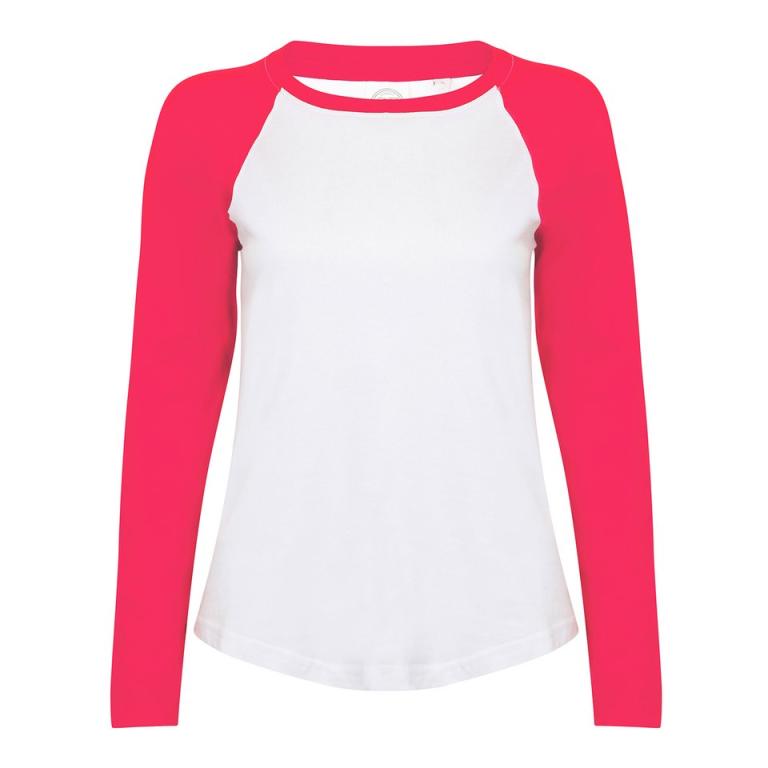Women's long sleeve baseball t-shirt White/Hot Pink
