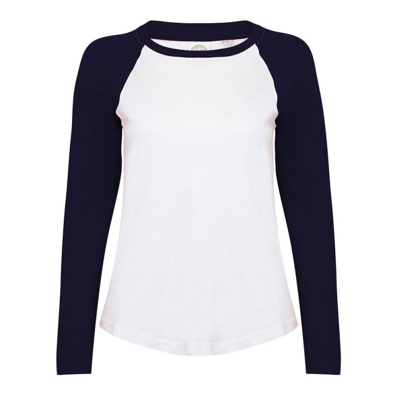 Women's long sleeve baseball t-shirt White/Oxford Navy