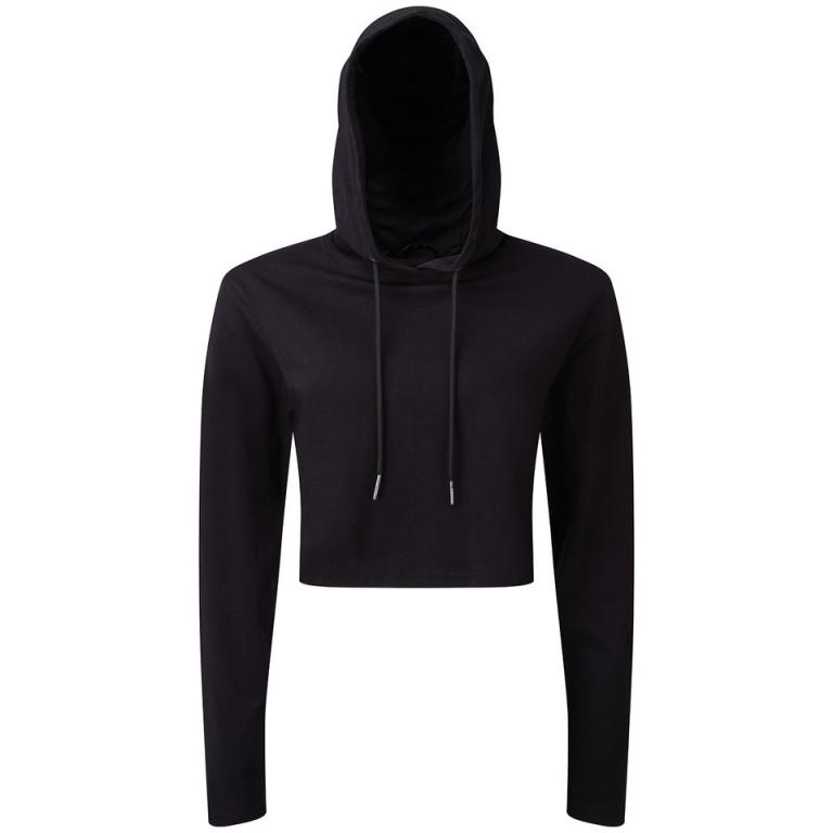 Women's TriDri® cropped hooded long sleeve t-shirt Black