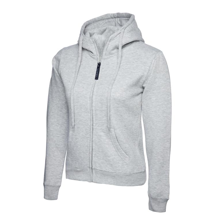 Ladies Classic Full Zip Hooded Sweatshirt Heather Grey