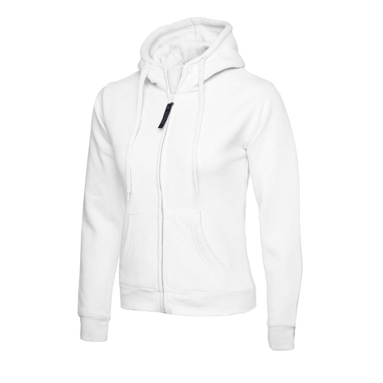 Ladies Classic Full Zip Hooded Sweatshirt White