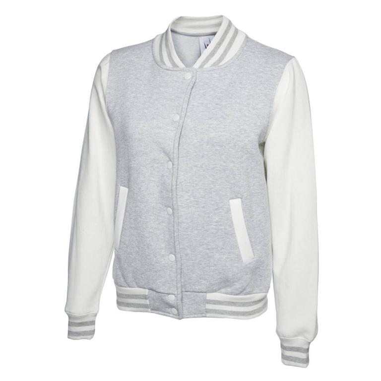 Ladies Varsity Jacket Heather Grey/White