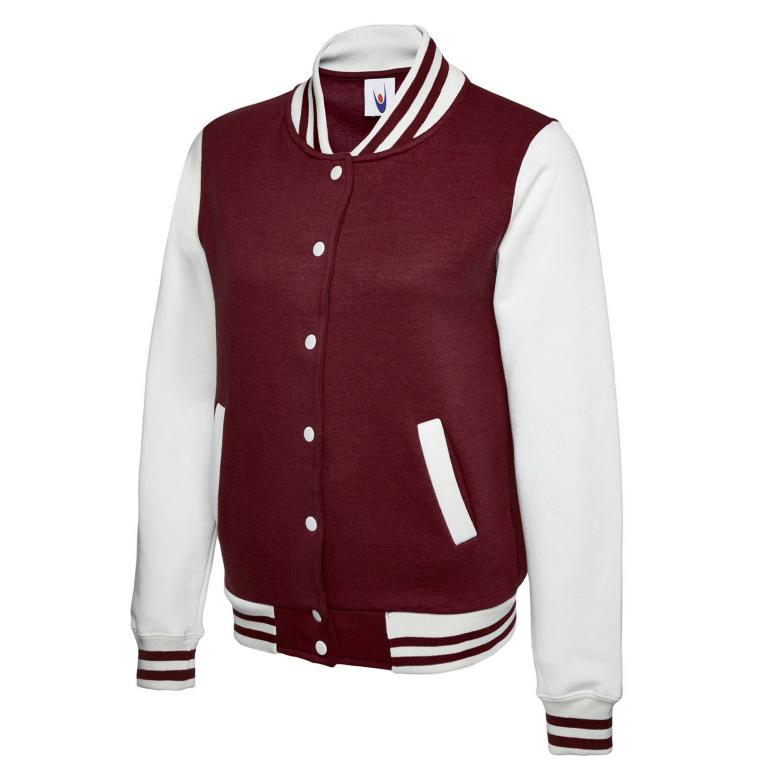 Ladies Varsity Jacket Maroon/White