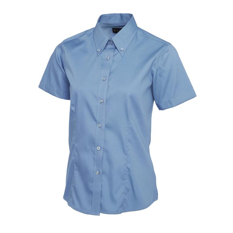 Ladies Pinpoint Oxford Half Sleeve Shirt Mid Blue