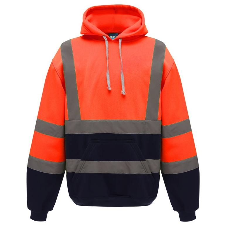 Hi-vis pull-over hoodie (HVK05) Orange/Navy