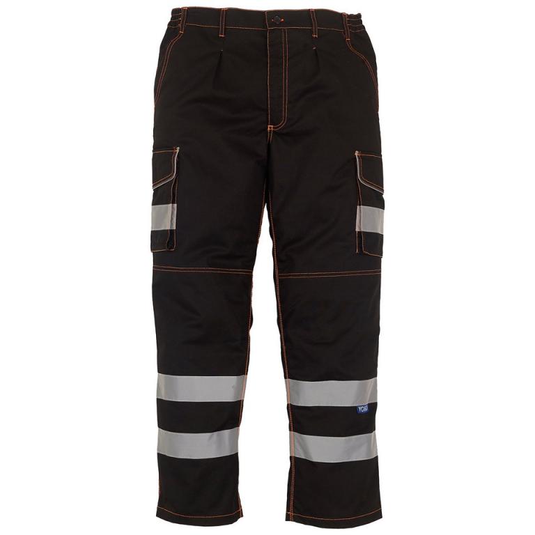 Hi-vis polycotton cargo trousers with kneepad pockets (HV018T/3M) Black