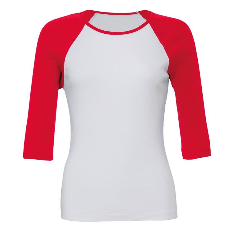 Baby rib ¾ sleeve contrast raglan t-shirt White/Red