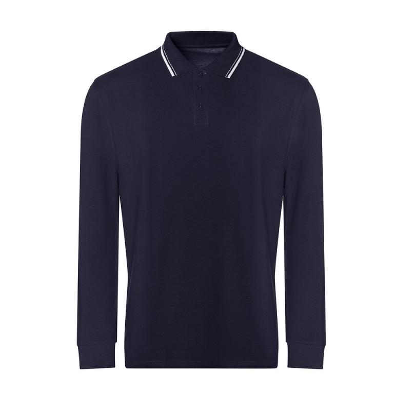 Long sleeve tipped 100 polo Oxford Navy/White