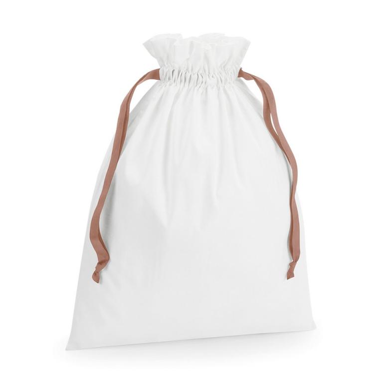 Cotton gift bag with ribbon drawstring Soft White/Rose Gold
