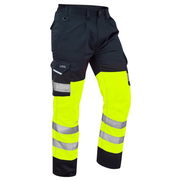 BIDEFORD Leo EcoViz Poly/Cotton Cargo Trouser HV YELLOW/NAVY