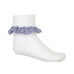 Laleham Primary School Navy Blue Gingham Ankle Socks (3 Pack) - royal-blue - small